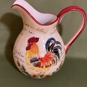 Beautiful hand painted gilded rooster picher